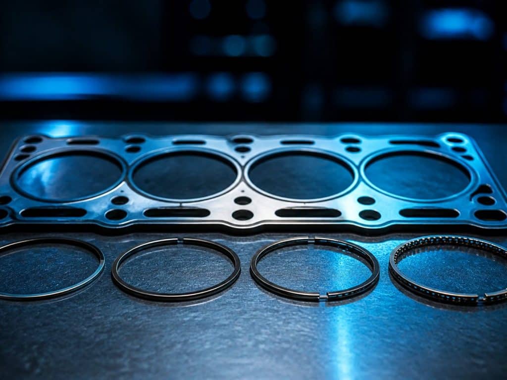 Joint de culasse et segments de piston sur un etabli